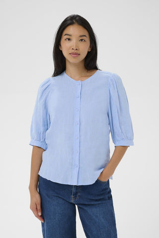 Part Two Half Sleeve Linen Blouse Blue Azra - MMJs Fashion