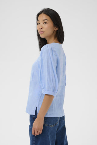 Part Two Half Sleeve Linen Blouse Blue Azra - MMJs Fashion
