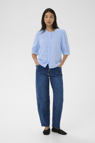 Part Two Half Sleeve Linen Blouse Blue Azra - MMJs Fashion