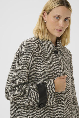 Part Two Herringbone Long Coat Grey Sybille - MMJs Fashion