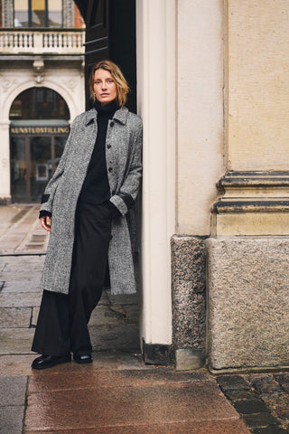 Part Two Herringbone Long Coat Grey Sybille - MMJs Fashion