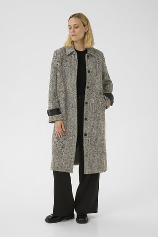 Part Two Herringbone Long Coat Grey Sybille - MMJs Fashion