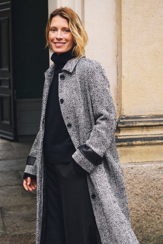 Part Two Herringbone Long Coat Grey Sybille - MMJs Fashion