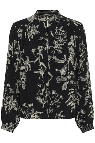 Part Two Keyhole Neck Floral Blouse Black Shiroma - MMJs Fashion