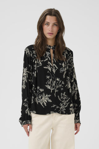 Part Two Keyhole Neck Floral Blouse Black Shiroma - MMJs Fashion
