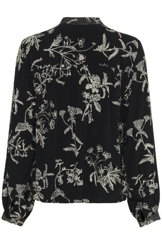 Part Two Keyhole Neck Floral Blouse Black Shiroma - MMJs Fashion