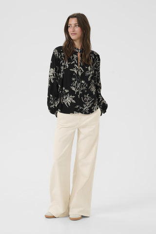 Part Two Keyhole Neck Floral Blouse Black Shiroma - MMJs Fashion