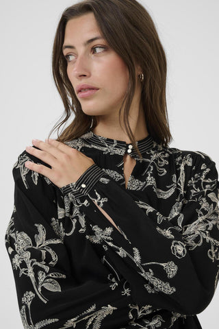 Part Two Keyhole Neck Floral Blouse Black Shiroma - MMJs Fashion