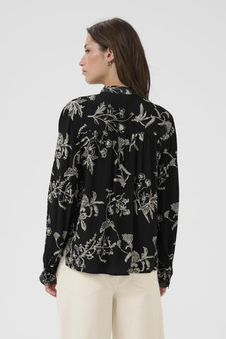 Part Two Keyhole Neck Floral Blouse Black Shiroma - MMJs Fashion