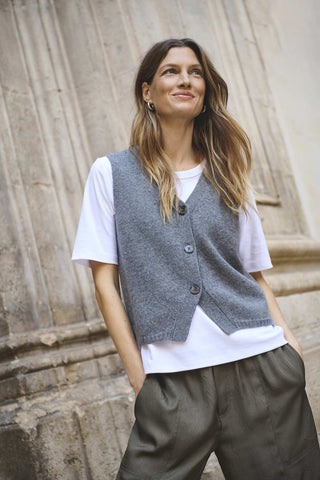 Part Two Knitted Waistcoat Grey Melange Sylva - MMJs Fashion