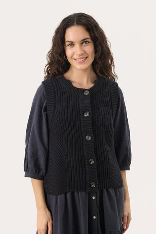 Part Two Knitted Waistcoat Navy Blue Noemie - MMJs Fashion