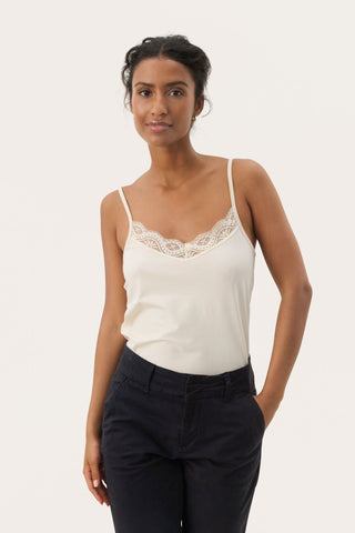 Part Two Lace Trim Vest Top Ivory Nataliene - MMJs Fashion