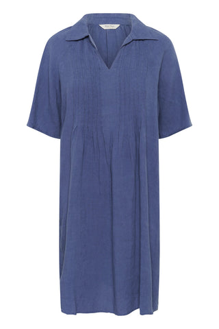Part Two Linen Short Sleeve Dress Blue Ayla - MMJs Fashion