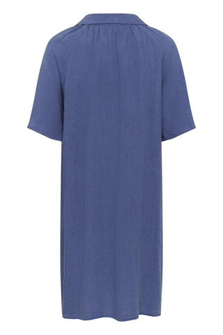 Part Two Linen Short Sleeve Dress Blue Ayla - MMJs Fashion