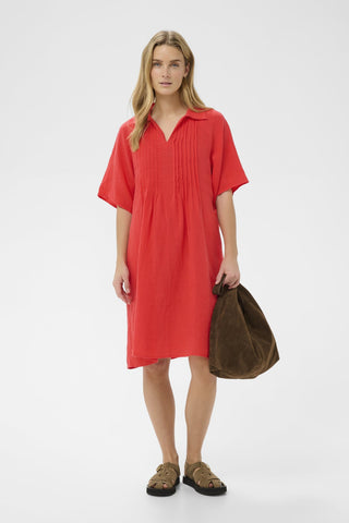 Part Two Linen Short Sleeve Dress Red Ayla - MMJs Fashion