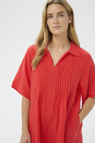 Part Two Linen Short Sleeve Dress Red Ayla - MMJs Fashion