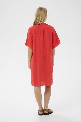 Part Two Linen Short Sleeve Dress Red Ayla - MMJs Fashion