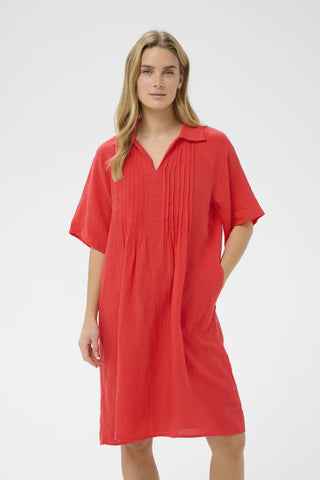 Part Two Linen Short Sleeve Dress Red Ayla - MMJs Fashion
