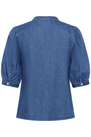 Part Two Pleated Placket Denim Blouse Blue Alesia - MMJs Fashion