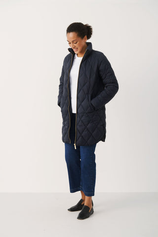 Part Two Quilted Coat Navy Blue Olilas - MMJs Fashion