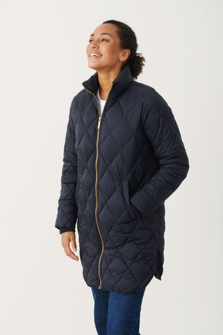 Part Two Quilted Coat Navy Blue Olilas - MMJs Fashion