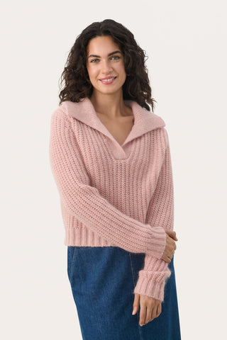 Part Two Rib Knit Collared Jumper Pink Lieli - MMJs Fashion
