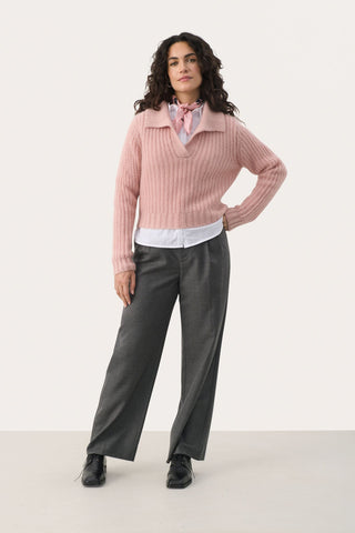Part Two Rib Knit Collared Jumper Pink Lieli - MMJs Fashion