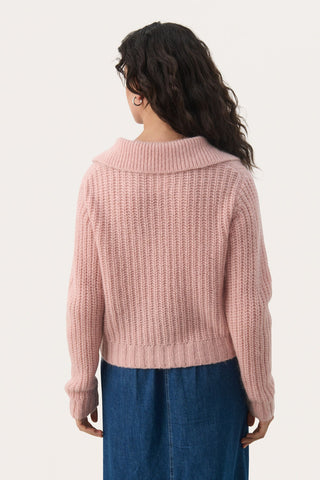 Part Two Rib Knit Collared Jumper Pink Lieli - MMJs Fashion