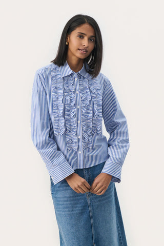 Part Two Ruffle Striped Blouse Blue Pranvera - MMJs Fashion