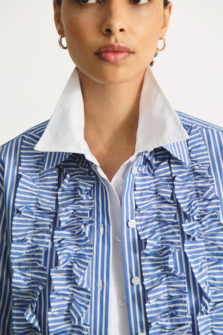 Part Two Ruffle Striped Blouse Blue Pranvera - MMJs Fashion