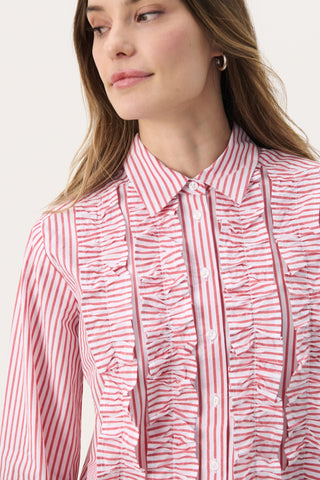 Part Two Ruffle Striped Blouse Red Pranvera - MMJs Fashion