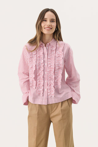 Part Two Ruffle Striped Blouse Red Pranvera - MMJs Fashion