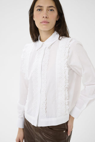 Part Two Ruffle Trim Blouse White Aneline - MMJs Fashion