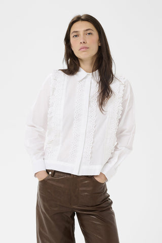 Part Two Ruffle Trim Blouse White Aneline - MMJs Fashion