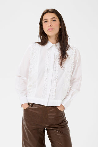 Part Two Ruffle Trim Blouse White Aneline - MMJs Fashion