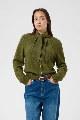 Part Two Scarf Collar Cardigan Green Melange Chanie - MMJs Fashion