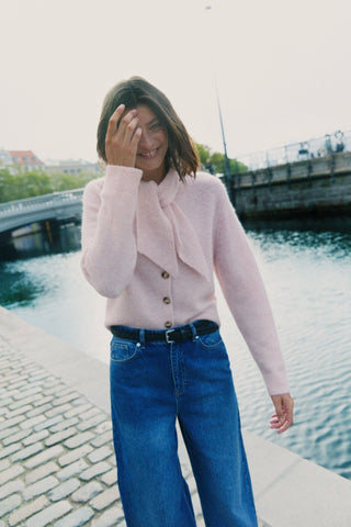 Part Two Scarf Collar Cardigan Light Pink Melange Chanie - MMJs Fashion