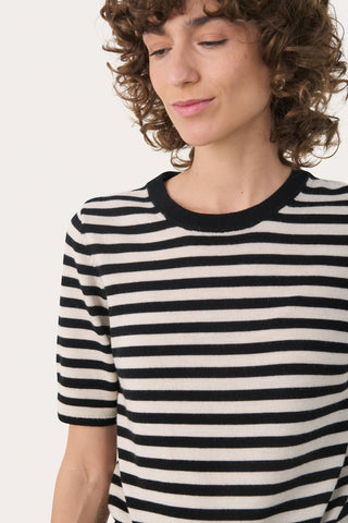 Part Two Short Sleeve Striped Jumper Black Ivory Natanya - MMJs Fashion