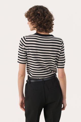 Part Two Short Sleeve Striped Jumper Black Ivory Natanya - MMJs Fashion