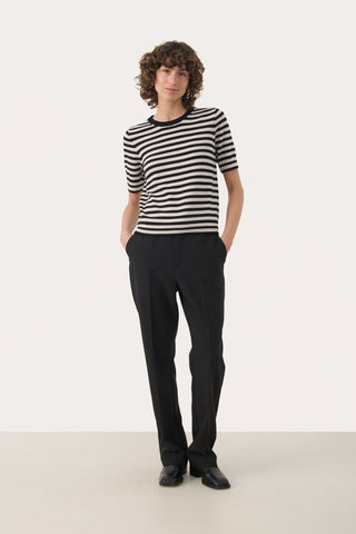 Part Two Short Sleeve Striped Jumper Black Ivory Natanya - MMJs Fashion