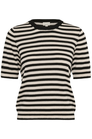 Part Two Short Sleeve Striped Jumper Black Ivory Natanya - MMJs Fashion