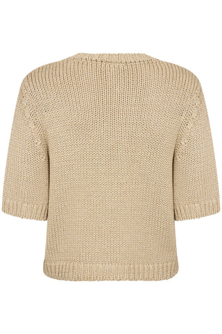 Part Two Short Sleeved Cardigan Beige Metallic Nathelie - MMJs Fashion