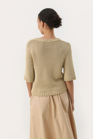 Part Two Short Sleeved Cardigan Beige Metallic Nathelie - MMJs Fashion