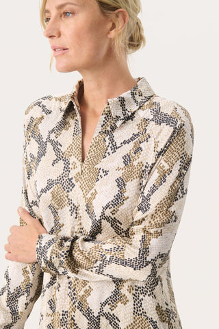 Part Two Snake Print Midi Dress Brown Lamiya - MMJs Fashion