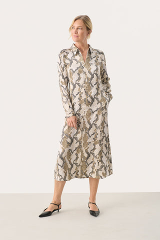 Part Two Snake Print Midi Dress Brown Lamiya - MMJs Fashion