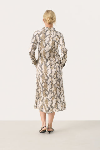 Part Two Snake Print Midi Dress Brown Lamiya - MMJs Fashion