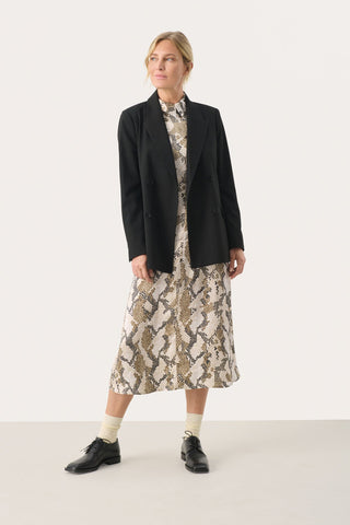 Part Two Snake Print Midi Dress Brown Lamiya - MMJs Fashion