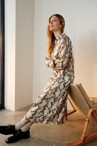 Part Two Snake Print Midi Dress Brown Lamiya - MMJs Fashion