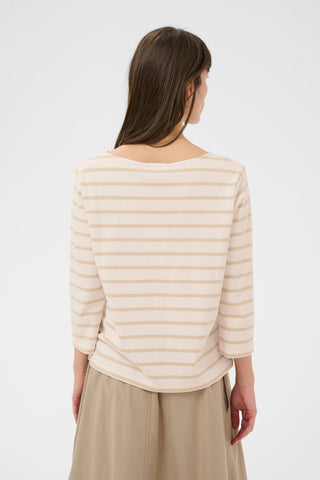Part Two Striped Boat Neck Top Beige Nela - MMJs Fashion