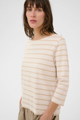 Part Two Striped Boat Neck Top Beige Nela - MMJs Fashion